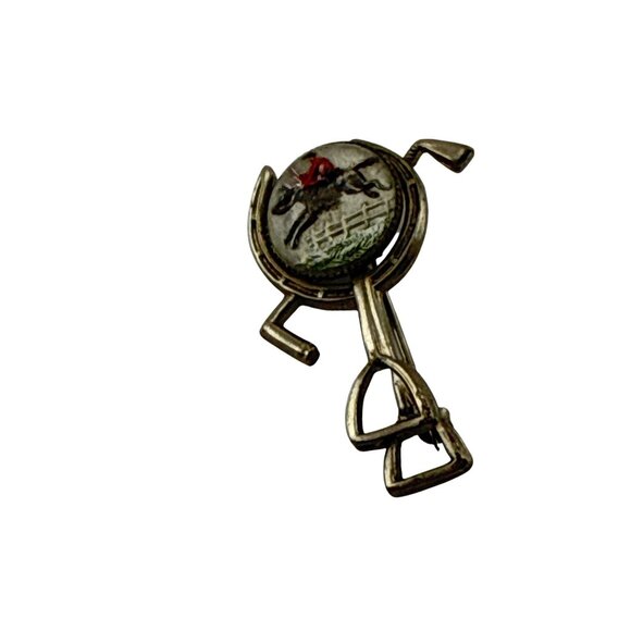 Vintage Reverse Intaglio Horse Brooch Equestrian Hunting Scene Stirrup Pin - Picture 8 of 8